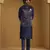 Navy blue chanderi kurta set with tissue nehru jacket set