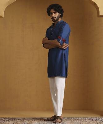 Blue hand embroidered chanderi kurta set 1