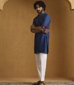 Blue hand embroidered chanderi kurta set