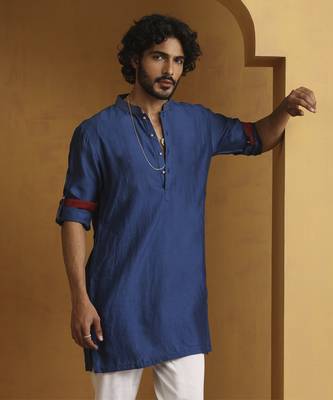Blue hand embroidered chanderi kurta set 2