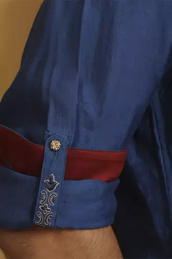 Blue hand embroidered chanderi kurta set