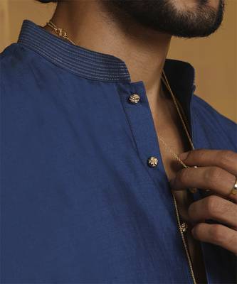 Blue hand embroidered chanderi kurta set 5