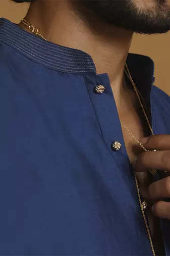 Blue hand embroidered chanderi kurta set
