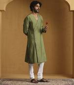 Green hand embroidered kurta set