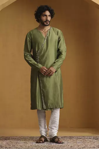 Green hand embroidered kurta set