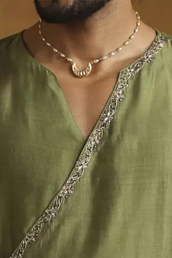 Green hand embroidered kurta set