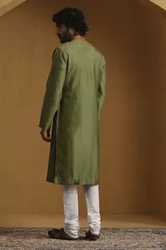 Green hand embroidered kurta set