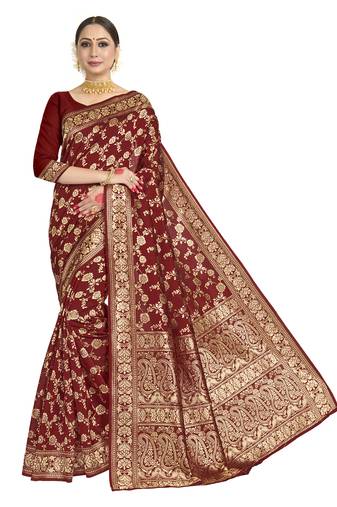 Maroon woven art silk saree with blouse