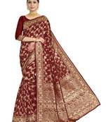 Maroon woven art silk saree with blouse