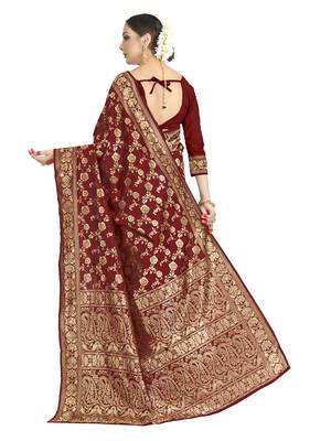 Maroon woven art silk saree with blouse 3