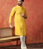 Men yellow sequence kurta trouser set