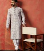 Men multicolor digital print kurta churidar set