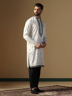 Men white embroidery kurta pyjama set 2