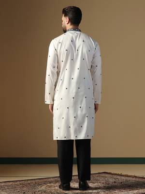 Men white embroidery kurta pyjama set 4