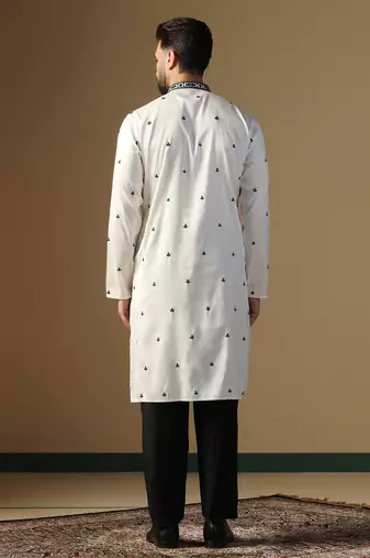 Men white embroidery kurta pyjama set