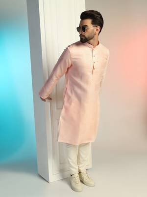 Men peach embroidery kurta pyjama set 1