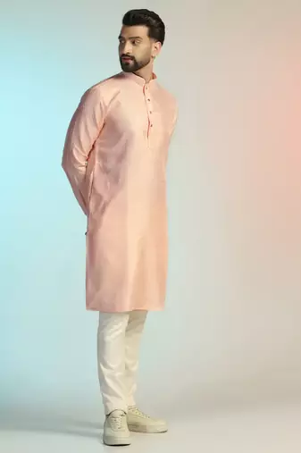 Men peach embroidery kurta pyjama set