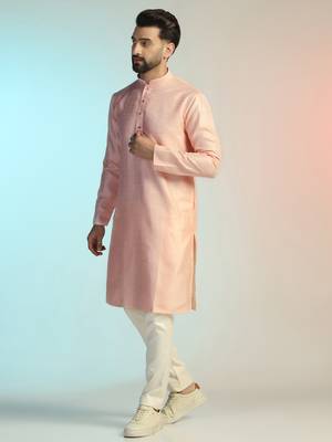 Men peach embroidery kurta pyjama set 3