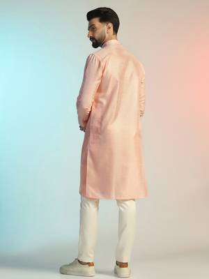 Men peach embroidery kurta pyjama set 4