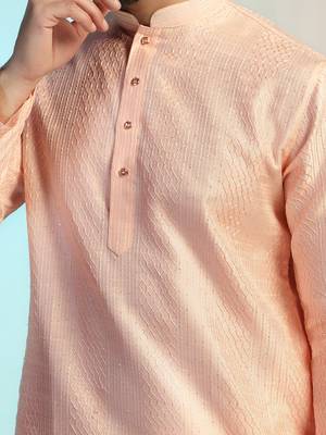 Men peach embroidery kurta pyjama set 5