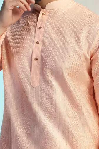 Men peach embroidery kurta pyjama set