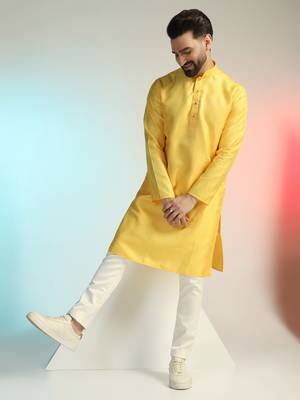 Men yellow embroidery kurta pyjama set 1
