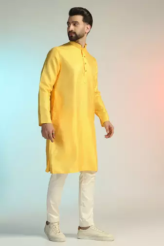 Men yellow embroidery kurta pyjama set
