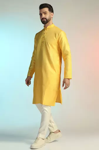 Men yellow embroidery kurta pyjama set
