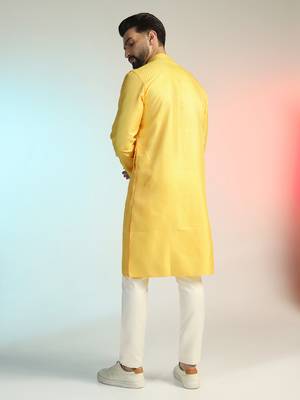 Men yellow embroidery kurta pyjama set 4