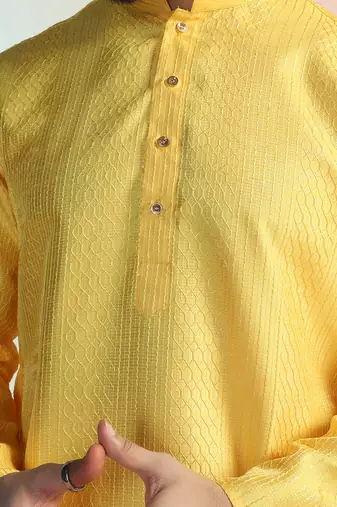 Men yellow embroidery kurta pyjama set
