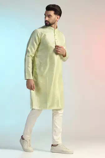 Men green embroidery kurta pyjama set