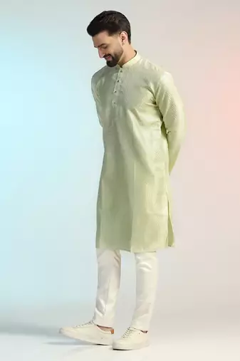 Men green embroidery kurta pyjama set