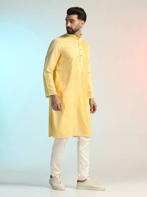 Men yellow embroidery kurta pyjama set 2