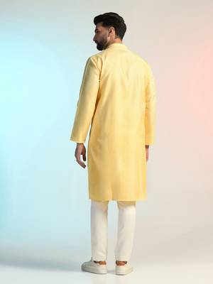 Men yellow embroidery kurta pyjama set 3