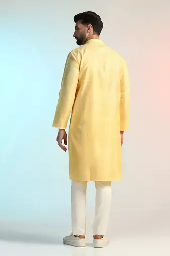Men yellow embroidery kurta pyjama set