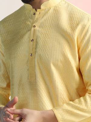 Men yellow embroidery kurta pyjama set 4