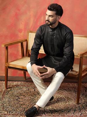 Men black embroidery kurta trouser set 1