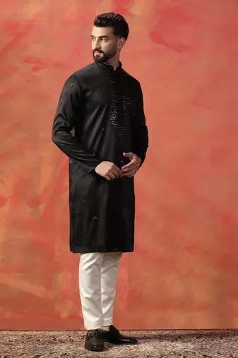 Men black embroidery kurta trouser set
