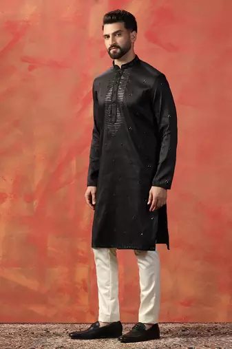 Men black embroidery kurta trouser set