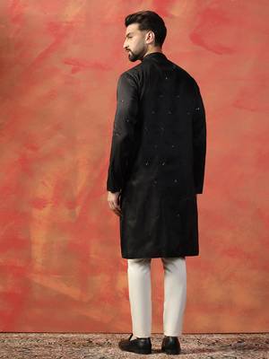 Men black embroidery kurta trouser set 4