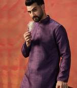 Men purple bangalore silk embroidery kurta trouser set