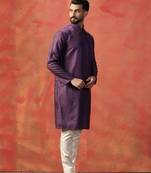Men purple bangalore silk embroidery kurta pyjama set