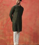 Men olive sequence kurta pyjama set