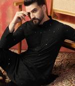Men black sequence kurta pyjama