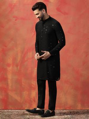 Men black sequence kurta pyjama 3