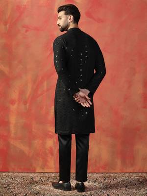 Men black sequence kurta pyjama 4