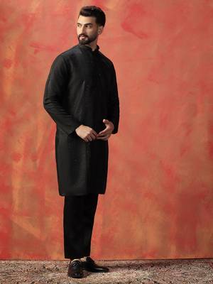 Men black bangalore silk kurta pyjama set 2