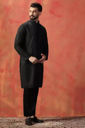 Men black bangalore silk kurta pyjama set