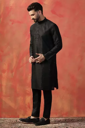 Men black bangalore silk kurta pyjama set