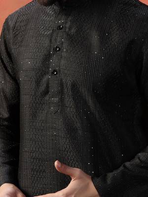 Men black bangalore silk kurta pyjama set 5